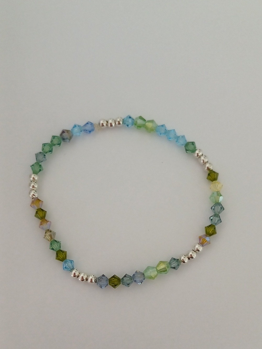 Multicolor Crystal Glass With Sterling Silver Accent  Beads Bracelet Nwt